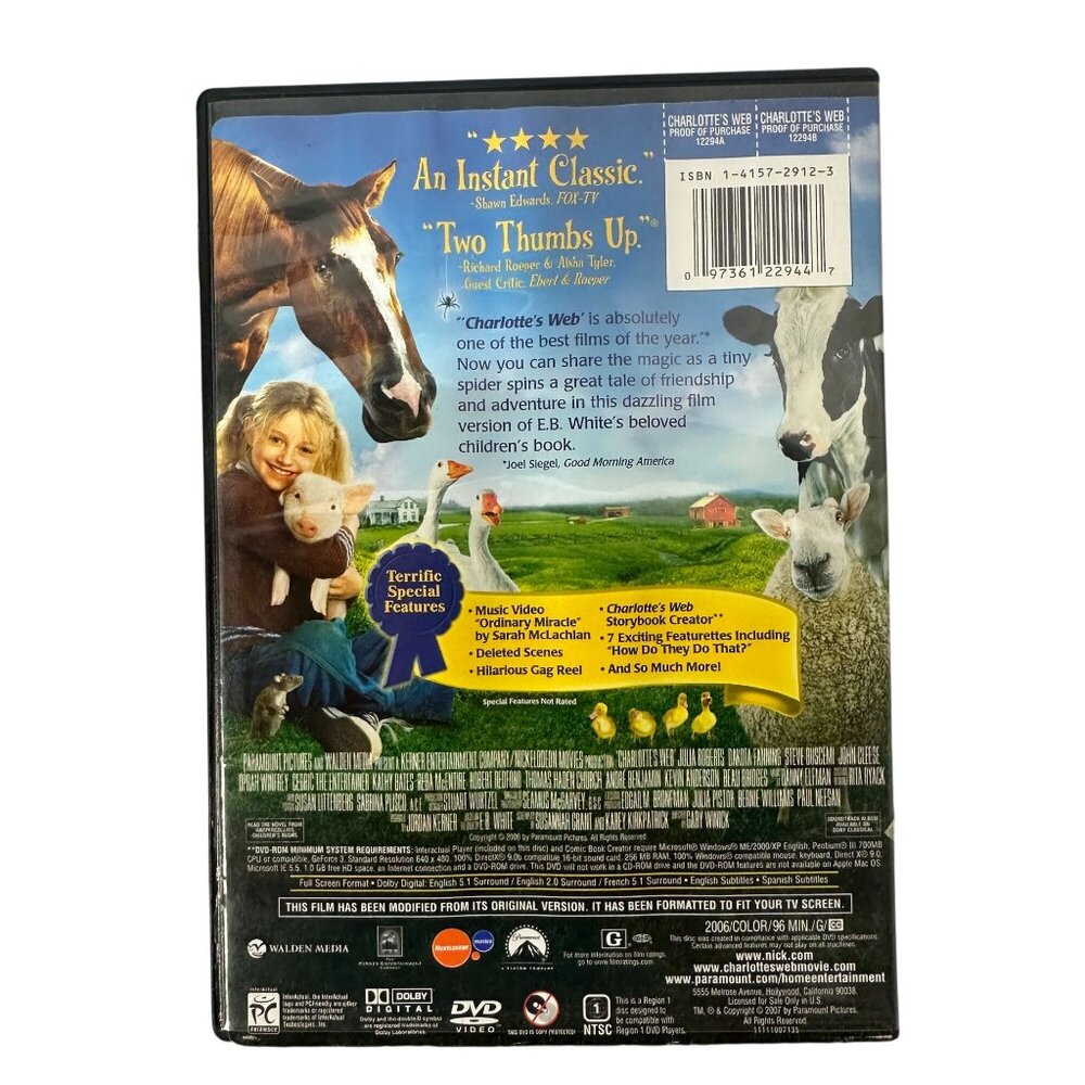 Charlottes Web Full Screen 2006 Dakota Fanning Paramount DVD Family Movie - Picture 2 of 7